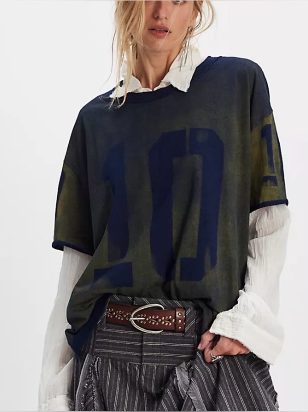 NWT We The Free Laid Back Tee in Indigo Combo Size Large